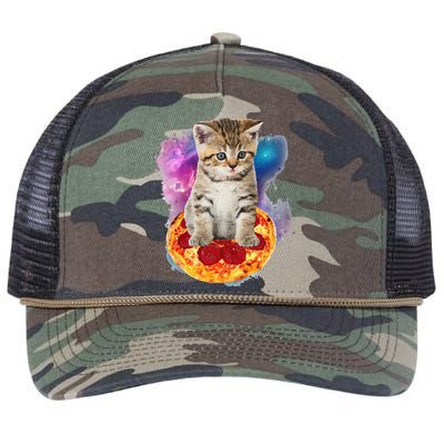 Funny Galaxy Cat Space Cat Eat Pizza And Taco Retro Rope Trucker Hat Cap