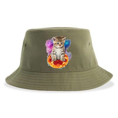 Funny Galaxy Cat Space Cat Eat Pizza And Taco Sustainable Bucket Hat