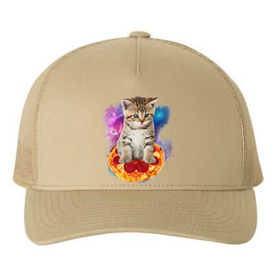 Funny Galaxy Cat Space Cat Eat Pizza And Taco Yupoong Adult 5-Panel Trucker Hat