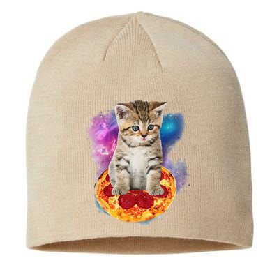 Funny Galaxy Cat Space Cat Eat Pizza And Taco Sustainable Beanie