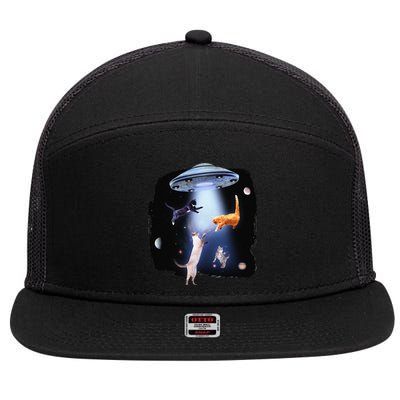 Funny Galaxy Cat Space Kitty Planets Galaxy 7 Panel Mesh Trucker Snapback Hat