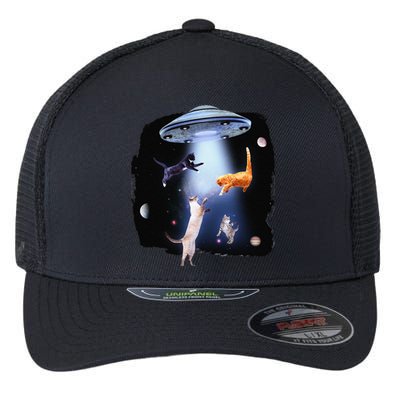 Funny Galaxy Cat Space Kitty Planets Galaxy Flexfit Unipanel Trucker Cap