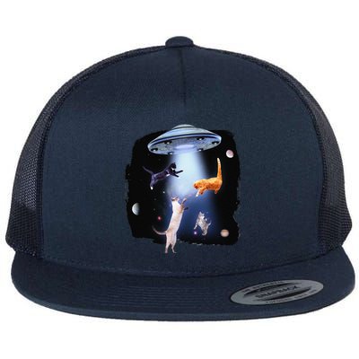 Funny Galaxy Cat Space Kitty Planets Galaxy Flat Bill Trucker Hat