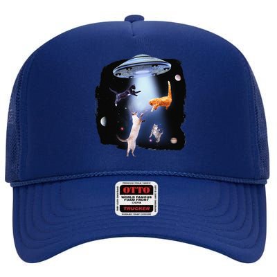 Funny Galaxy Cat Space Kitty Planets Galaxy High Crown Mesh Back Trucker Hat