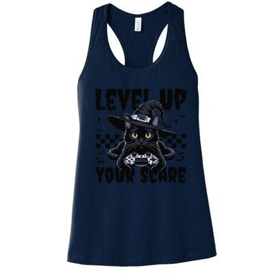 Funny Gamer Cat For Video Game Lovers Halloween Gaming Women's Racerback Tank