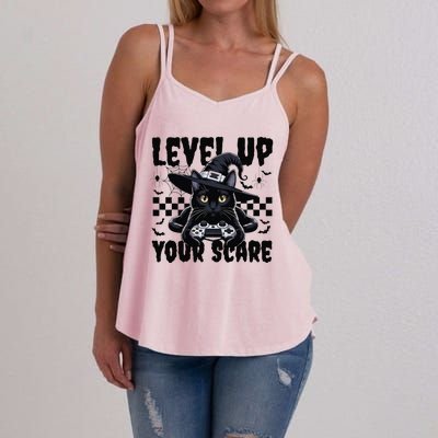 Funny Gamer Cat For Video Game Lovers Halloween Gaming Women's Strappy Tank