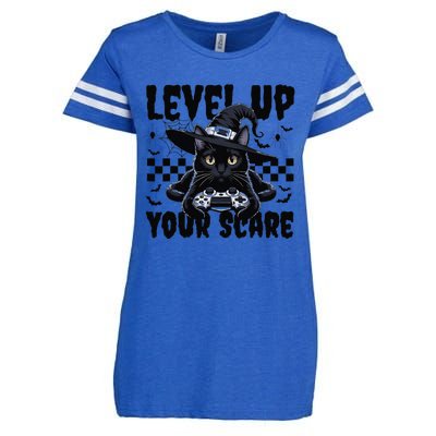 Funny Gamer Cat For Video Game Lovers Halloween Gaming Enza Ladies Jersey Football T-Shirt