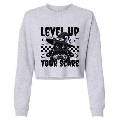 Funny Gamer Cat For Video Game Lovers Halloween Gaming Cropped Pullover Crew