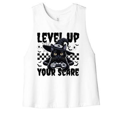 Funny Gamer Cat For Video Game Lovers Halloween Gaming Women's Racerback Cropped Tank