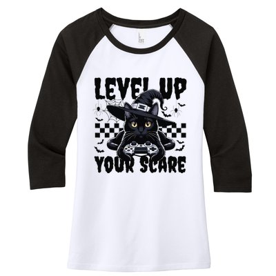 Funny Gamer Cat For Video Game Lovers Halloween Gaming Women's Tri-Blend 3/4-Sleeve Raglan Shirt