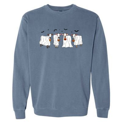 Funny Ghost Cows Halloween Animals Cow Lover Spooky Season Garment-Dyed Sweatshirt