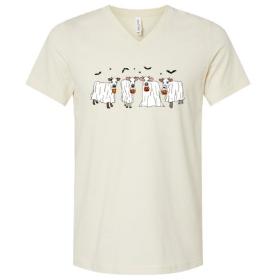 Funny Ghost Cows Halloween Animals Cow Lover Spooky Season V-Neck T-Shirt