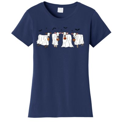 Funny Ghost Cows Halloween Animals Cow Lover Spooky Season Women's T-Shirt