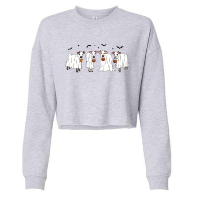 Funny Ghost Cows Halloween Animals Cow Lover Spooky Season Cropped Pullover Crew