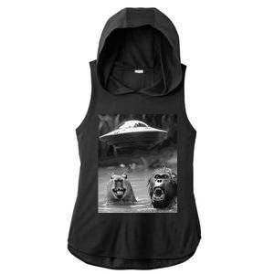 Funny Graphic Capybara Bigfoot Sasquatch Alien Ufo Ladies PosiCharge Tri-Blend Wicking Draft Hoodie Tank