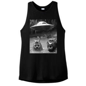 Funny Graphic Capybara Bigfoot Sasquatch Alien Ufo Ladies PosiCharge Tri-Blend Wicking Tank