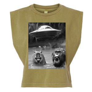 Funny Graphic Capybara Bigfoot Sasquatch Alien Ufo Garment-Dyed Women's Muscle Tee