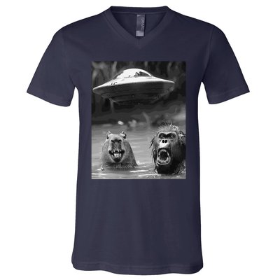 Funny Graphic Capybara Bigfoot Sasquatch Alien Ufo V-Neck T-Shirt