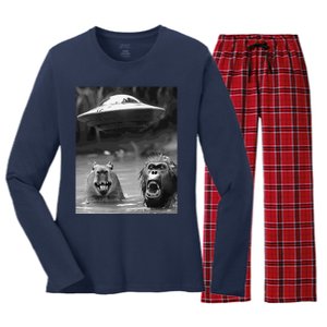 Funny Graphic Capybara Bigfoot Sasquatch Alien Ufo Women's Long Sleeve Flannel Pajama Set 