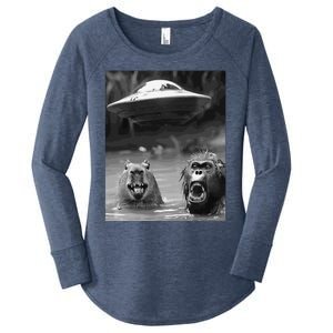 Funny Graphic Capybara Bigfoot Sasquatch Alien Ufo Women's Perfect Tri Tunic Long Sleeve Shirt