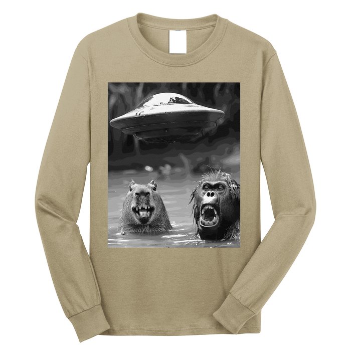 Funny Graphic Capybara Bigfoot Sasquatch Alien Ufo Long Sleeve Shirt