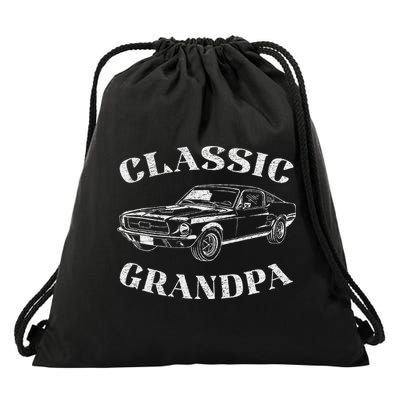Funny Grandpa Classic Car Drawstring Bag