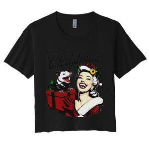 Feral Girl Christmas Funny Opossum Possum Merry Xmas Women's Crop Top Tee