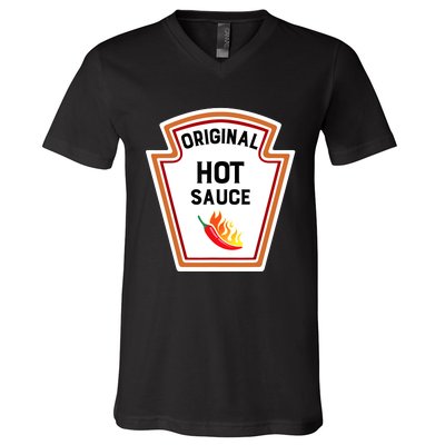 Funny Group Condiments Halloween Costume Original Hot Sauce V-Neck T-Shirt