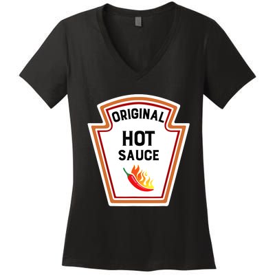 Funny Group Condiments Halloween Costume Original Hot Sauce Women's V-Neck T-Shirt