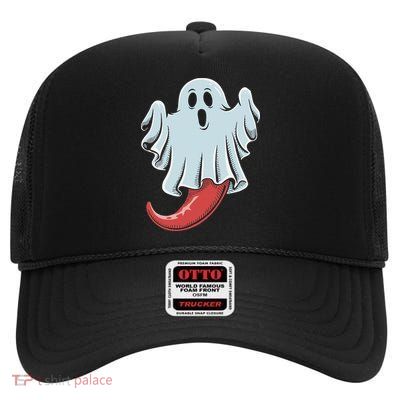 Funny Ghost Chili Pepper Lovers Spooky Halloween High Crown Mesh Back Trucker Hat