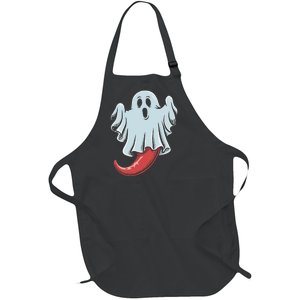 Funny Ghost Chili Pepper Lovers Spooky Halloween Full-Length Apron With Pockets