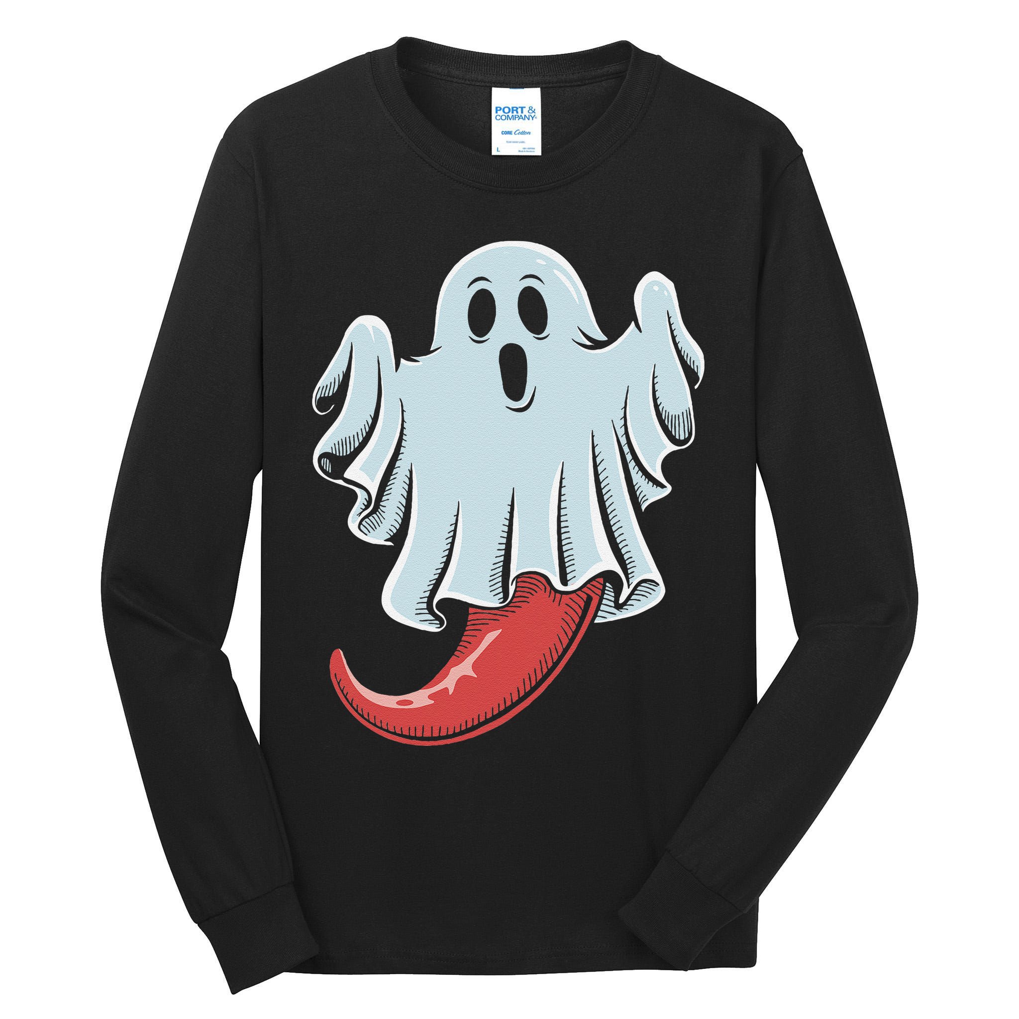 Funny Ghost Chili Pepper Lovers Spooky Halloween Tall Long Sleeve T-Shirt