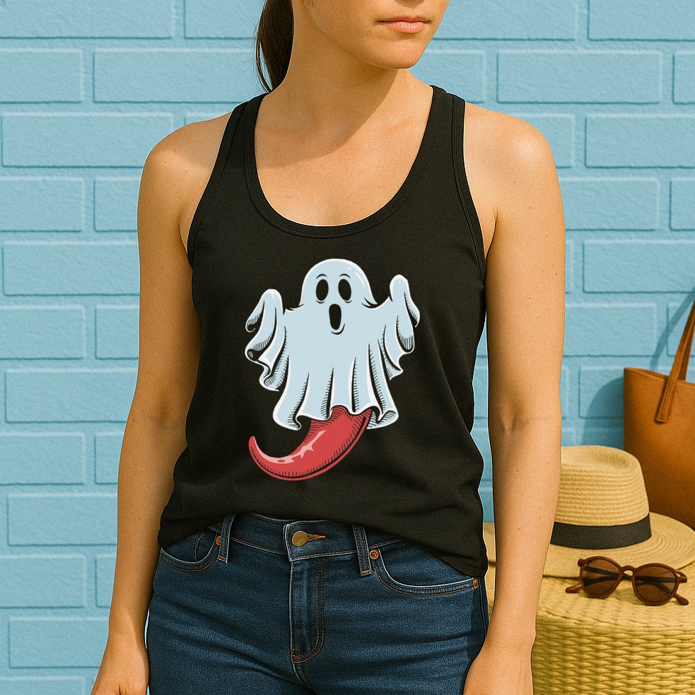 Funny Ghost Chili Pepper Lovers Spooky Halloween Womens Tank Top