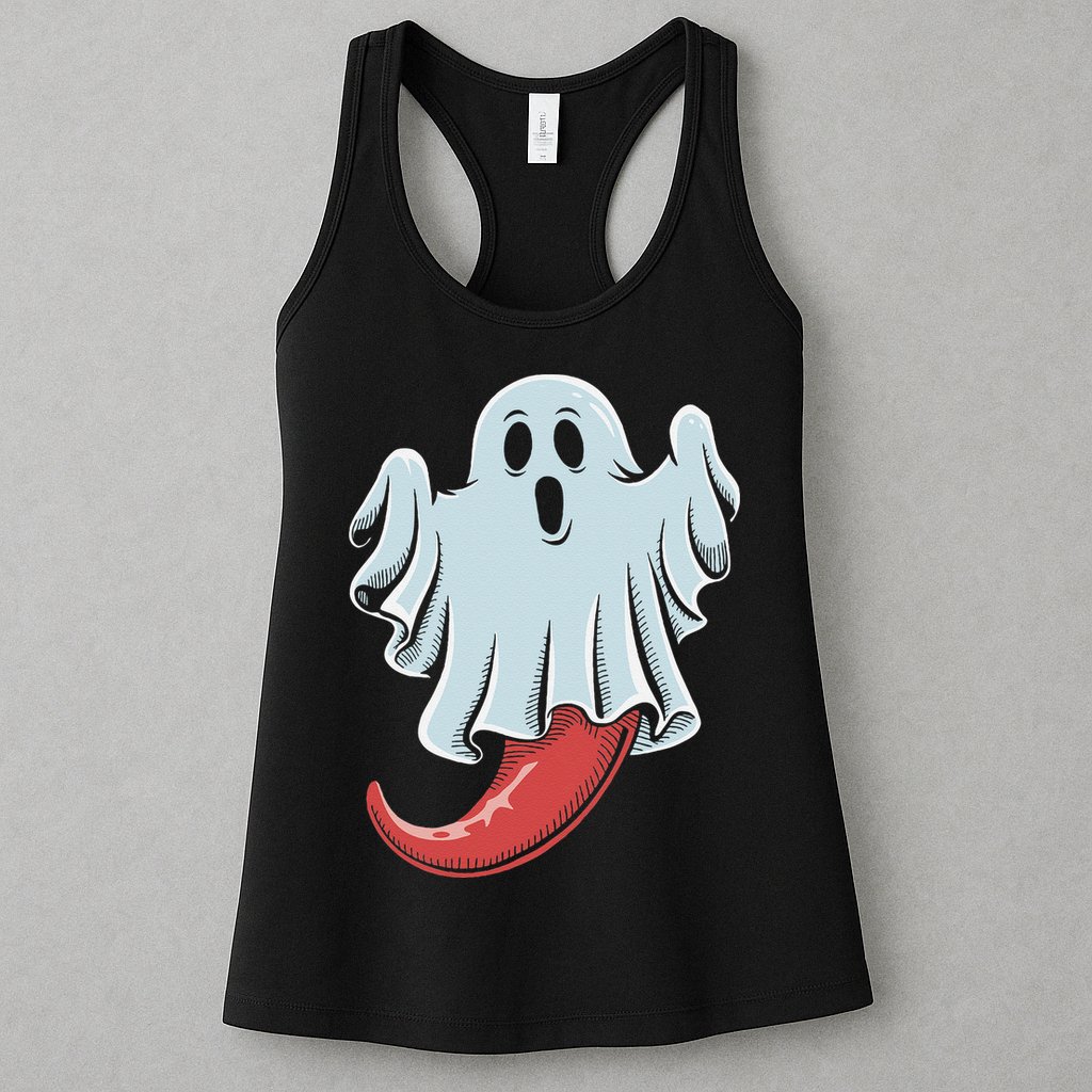 Funny Ghost Chili Pepper Lovers Spooky Halloween Womens Tank Top