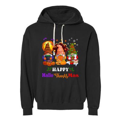 Festive Gnomes Celebrating Halloween and Christmas Garment-Dyed Fleece Hoodie