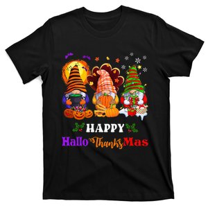 Festive Gnomes Celebrating Halloween and Christmas T-Shirt