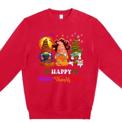 Festive Gnomes Celebrating Halloween and Christmas Premium Crewneck Sweatshirt