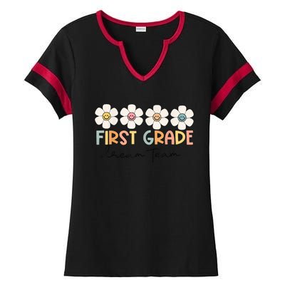 First Grade Dream Team Retro Back To School Teacher Student Ladies Halftime Notch Neck Tee