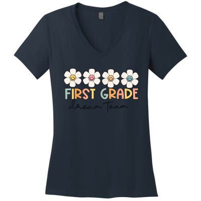 First Grade Dream Team Retro Back To School Teacher Student Women's V-Neck T-Shirt