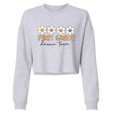 First Grade Dream Team Retro Back To School Teacher Student Cropped Pullover Crew