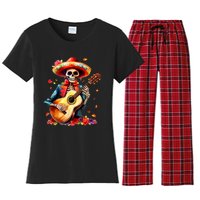 Floral Guitar Dia De Los Muertos Cute Mariachi Day Of Dead Women's Flannel Pajama Set