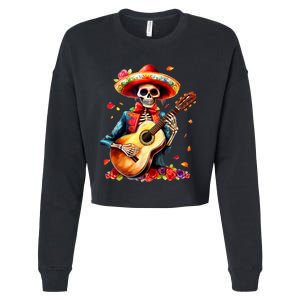 Floral Guitar Dia De Los Muertos Cute Mariachi Day Of Dead Cropped Pullover Crew