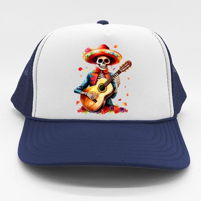 Floral Guitar Dia De Los Muertos Cute Mariachi Day Of Dead Trucker Hat