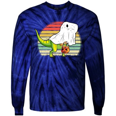 Funny Ghost Dinosaur Halloween Graphic Tie-Dye Long Sleeve Shirt