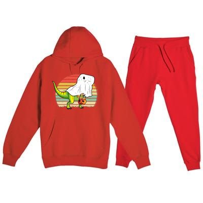 Funny Ghost Dinosaur Halloween Graphic Premium Hooded Sweatsuit Set