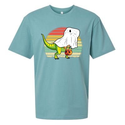 Funny Ghost Dinosaur Halloween Graphic Sueded Cloud Jersey T-Shirt