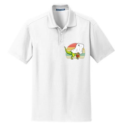 Funny Ghost Dinosaur Halloween Graphic Dry Zone Grid Polo