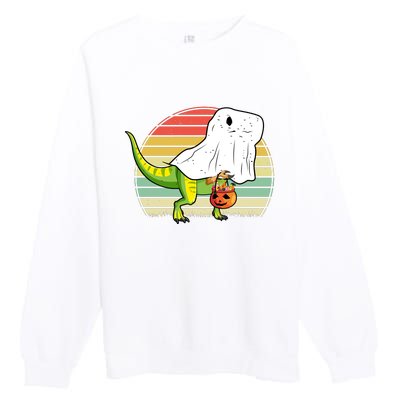 Funny Ghost Dinosaur Halloween Graphic Premium Crewneck Sweatshirt