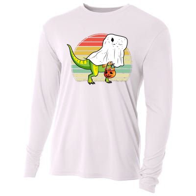 Funny Ghost Dinosaur Halloween Graphic Cooling Performance Long Sleeve Crew