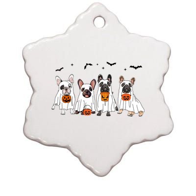 Frenchie Ghost Dog Costume Funny French Bulldog Halloween Ceramic Star Ornament